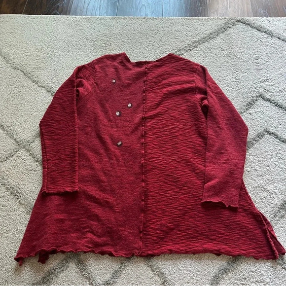 Odile red tunic top mixed media art to wear lagenlook oversized pockets small - Picture 9 of 11